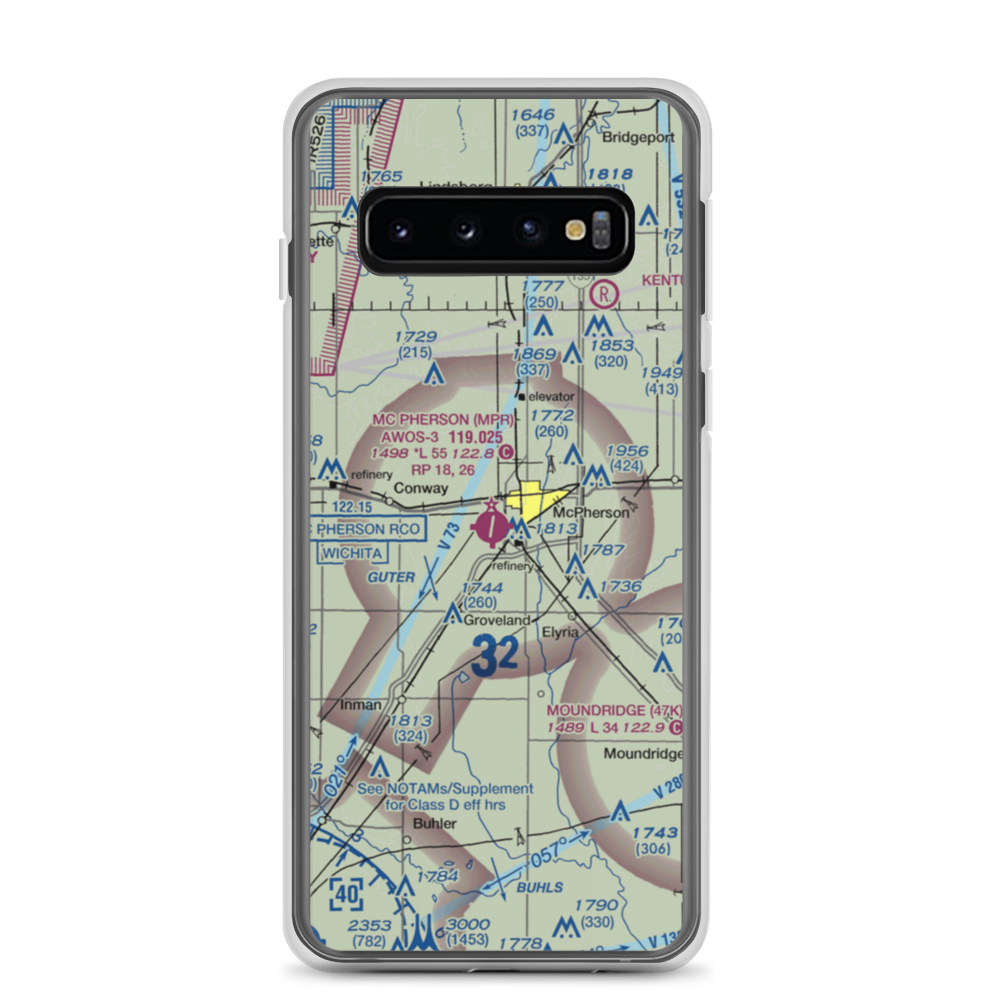 Mc Pherson Airport (MPR) VFR Sectional Samsung Case Samsung Galaxy S10 model shown