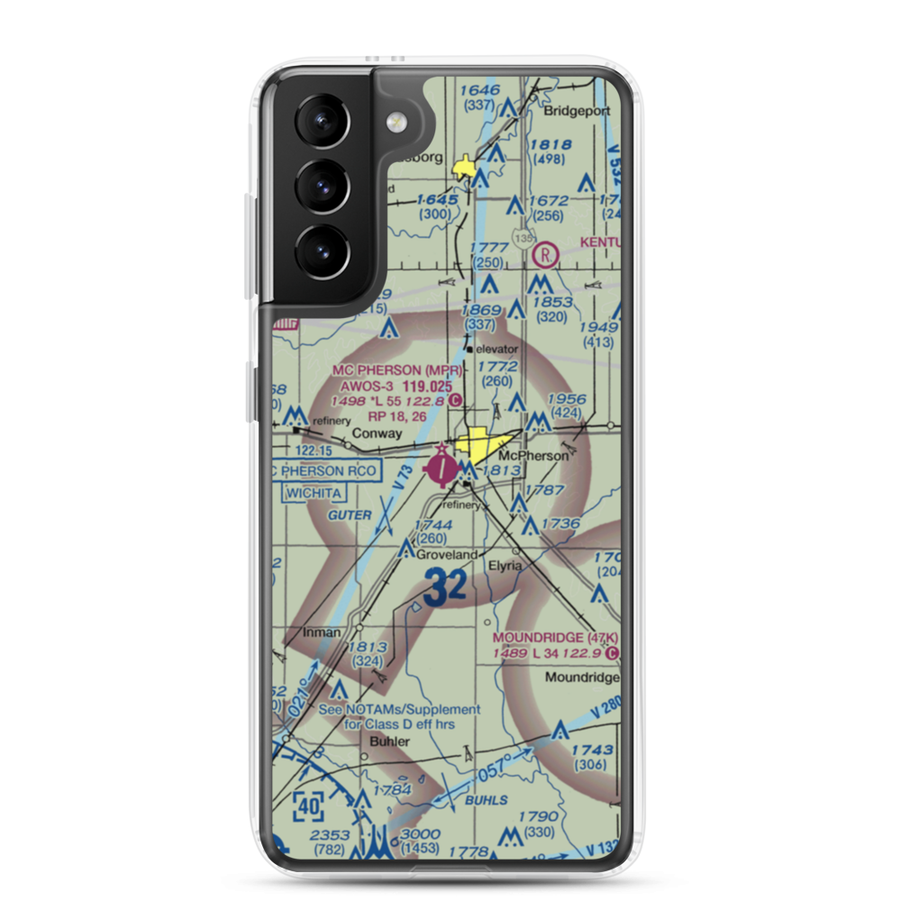 Mc Pherson Airport (MPR) VFR Sectional Samsung Case Samsung Galaxy S21 Plus model shown