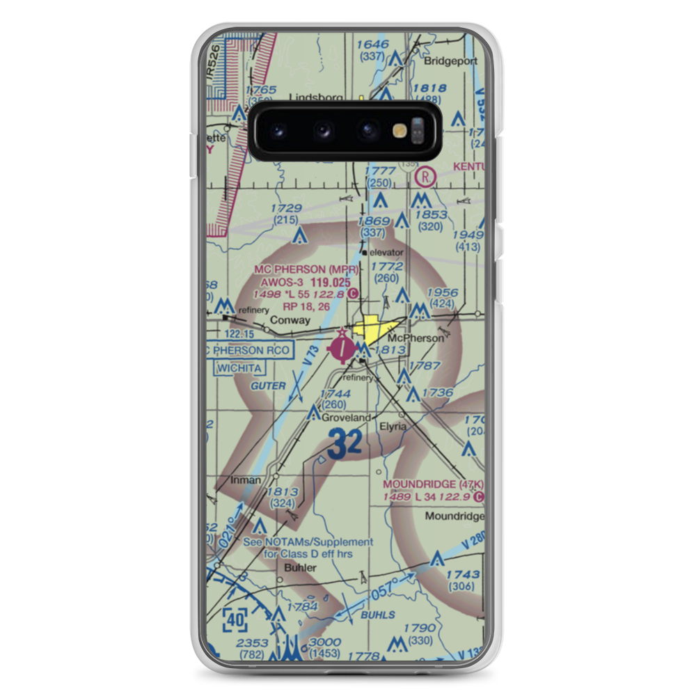 Mc Pherson Airport (MPR) VFR Sectional Samsung Case Samsung Galaxy S10+ model shown