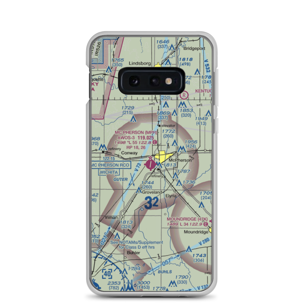 Mc Pherson Airport (MPR) VFR Sectional Samsung Case Samsung Galaxy S10e model shown