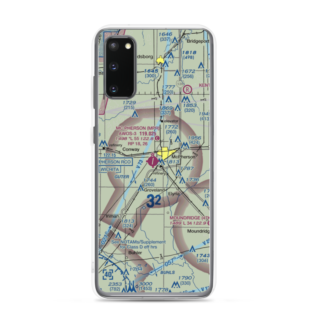Mc Pherson Airport (MPR) VFR Sectional Samsung Case Samsung Galaxy S20 model shown